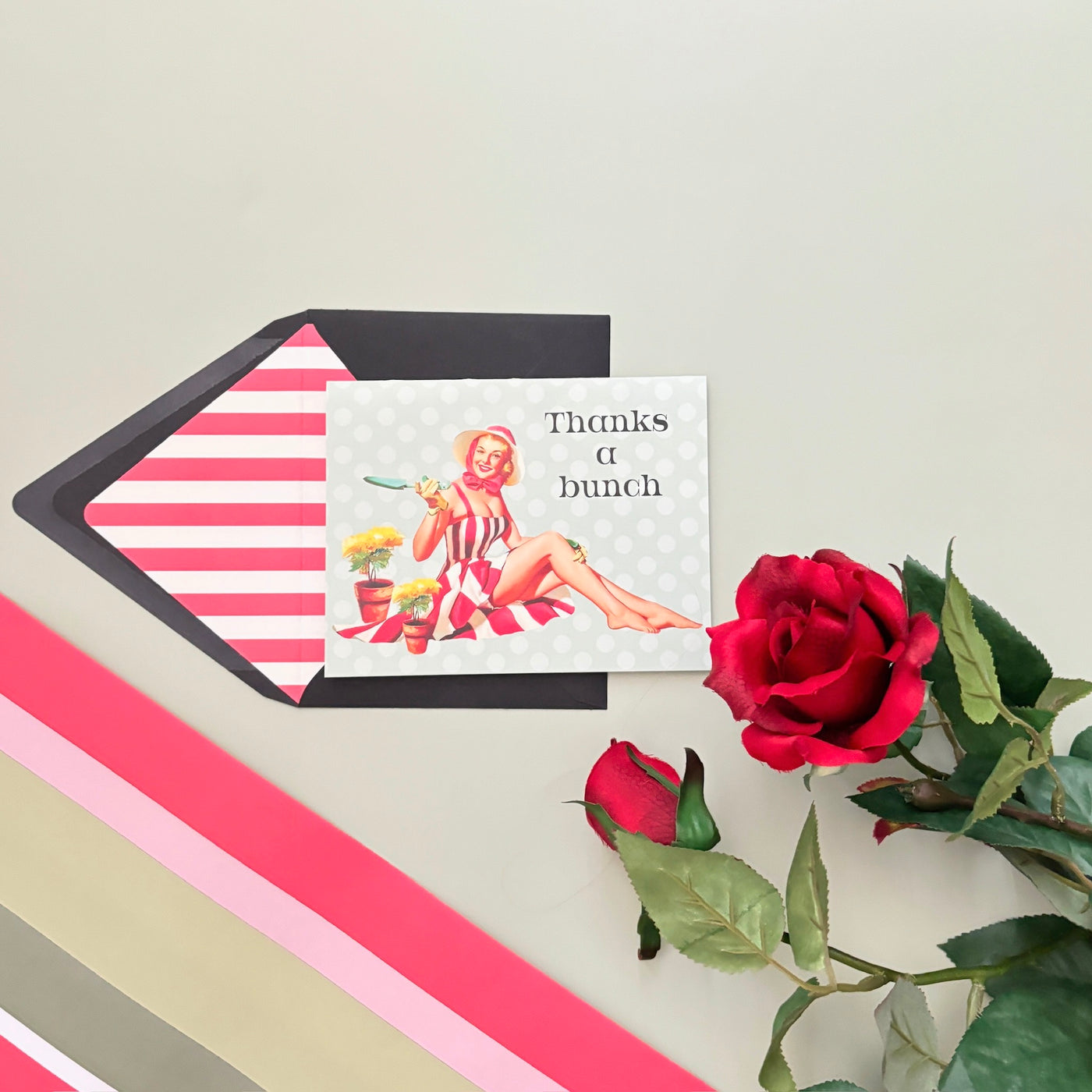 Thanks A Bunch Vintage Pinup Thank You Greeting Card