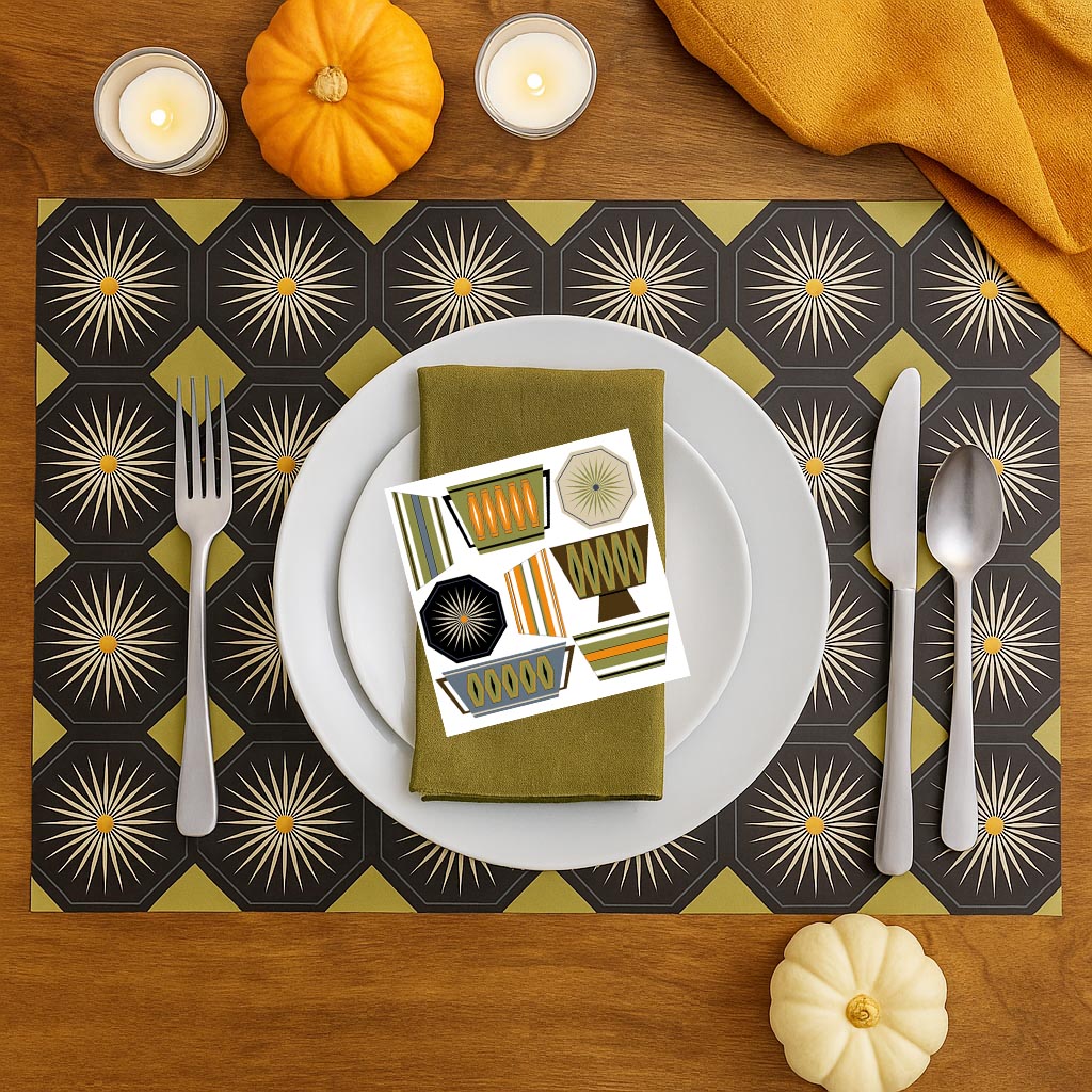 Hexagon Star Double Sided Mid Century Paper Placemats Set of 16