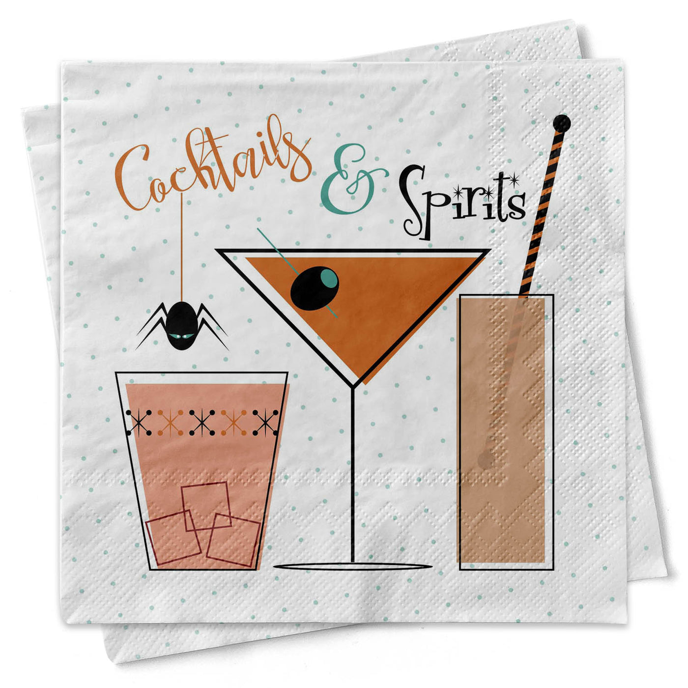 Halloween Mid Century Cocktails and Spirits Beverage Napkin