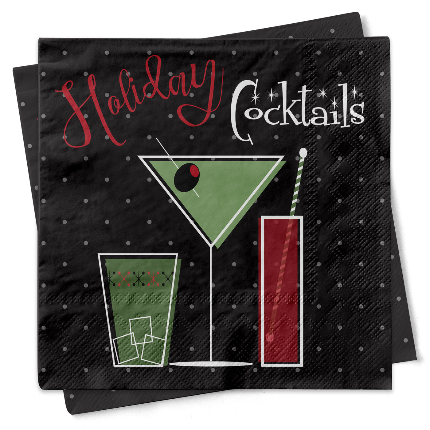 Holiday Cocktails Mid Century Modern Cocktail Beverage Napkin, Christmas Beverage Napkin, Mid Century Barware