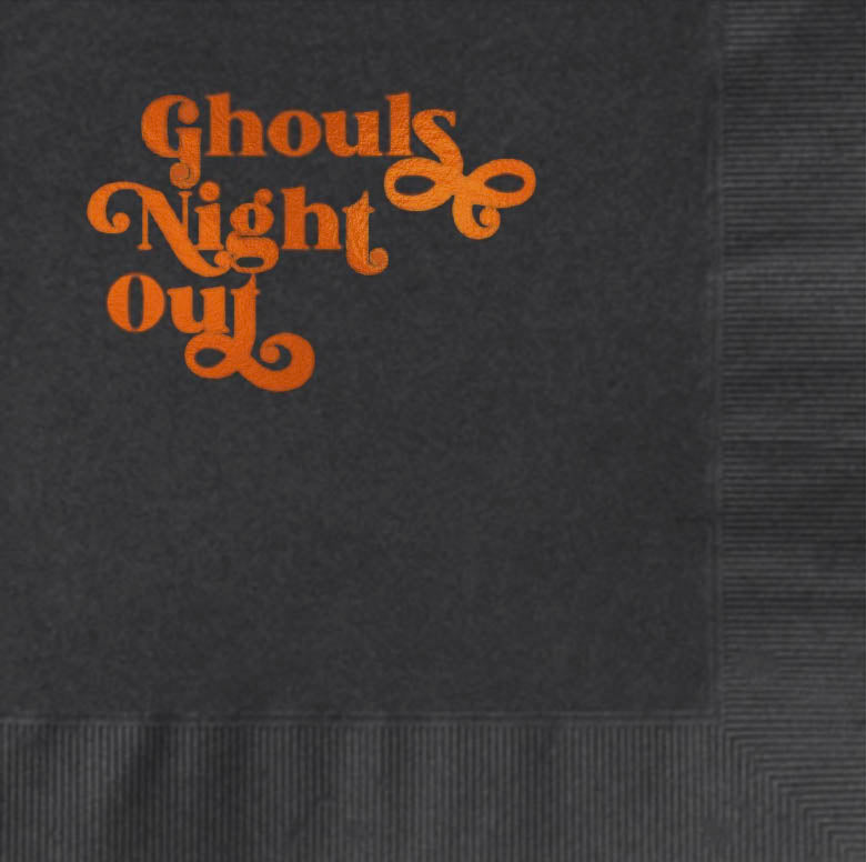 Ghouls Night Out Black and Orange Foil Funny Halloween Napkin