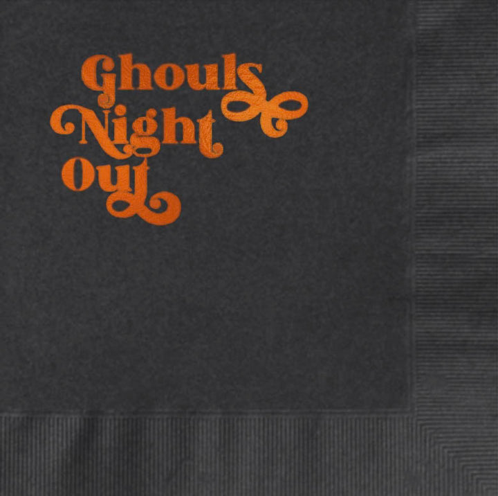 Ghouls Night Out Black and Orange Foil Funny Halloween Napkin