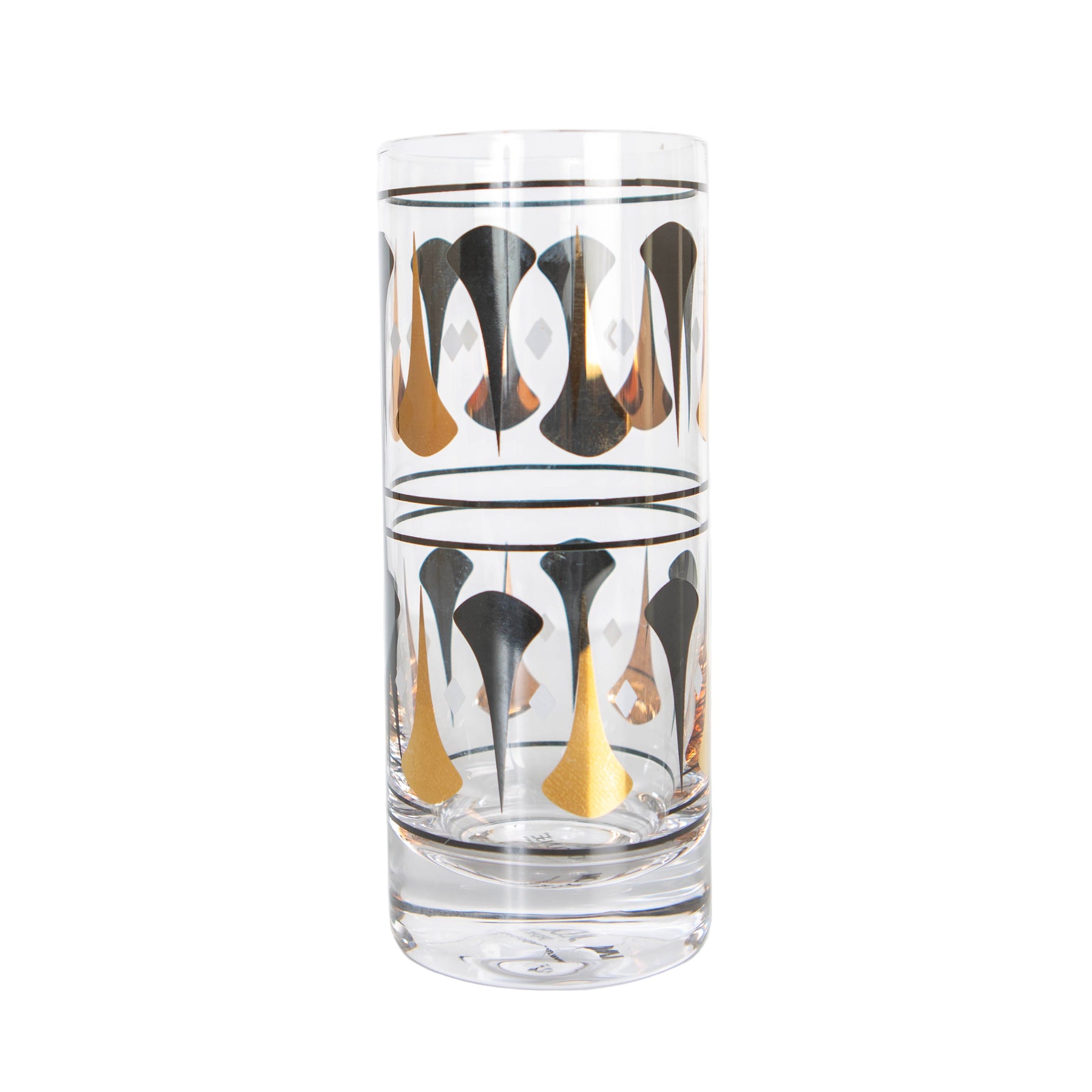 Black and Gold Mid Century Highball Collins Vintage Cocktail Glass