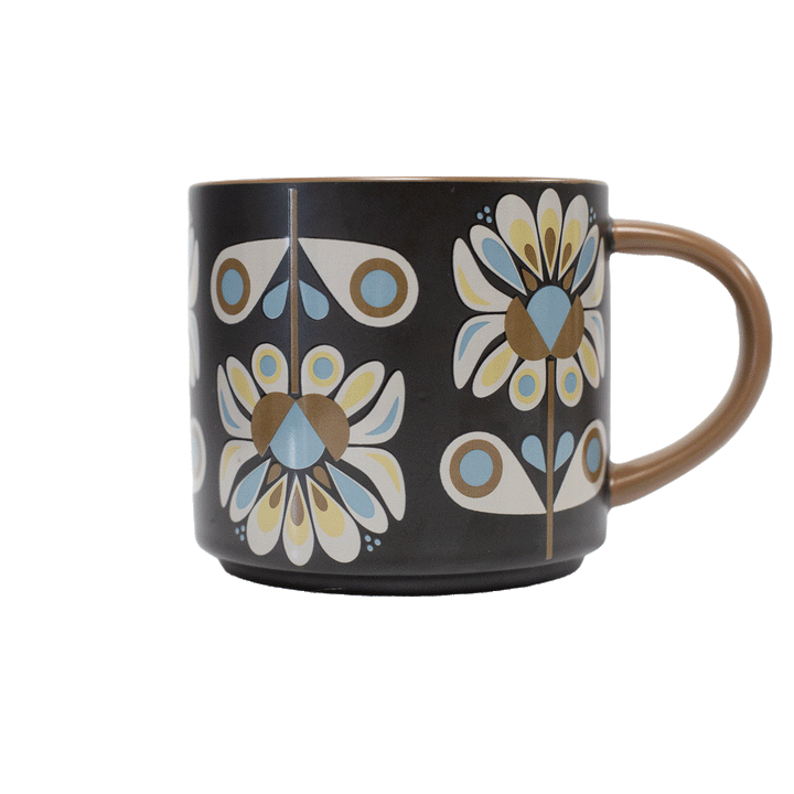 Black and Blue Petals Mid Century Stackable Matte Coffee Mug