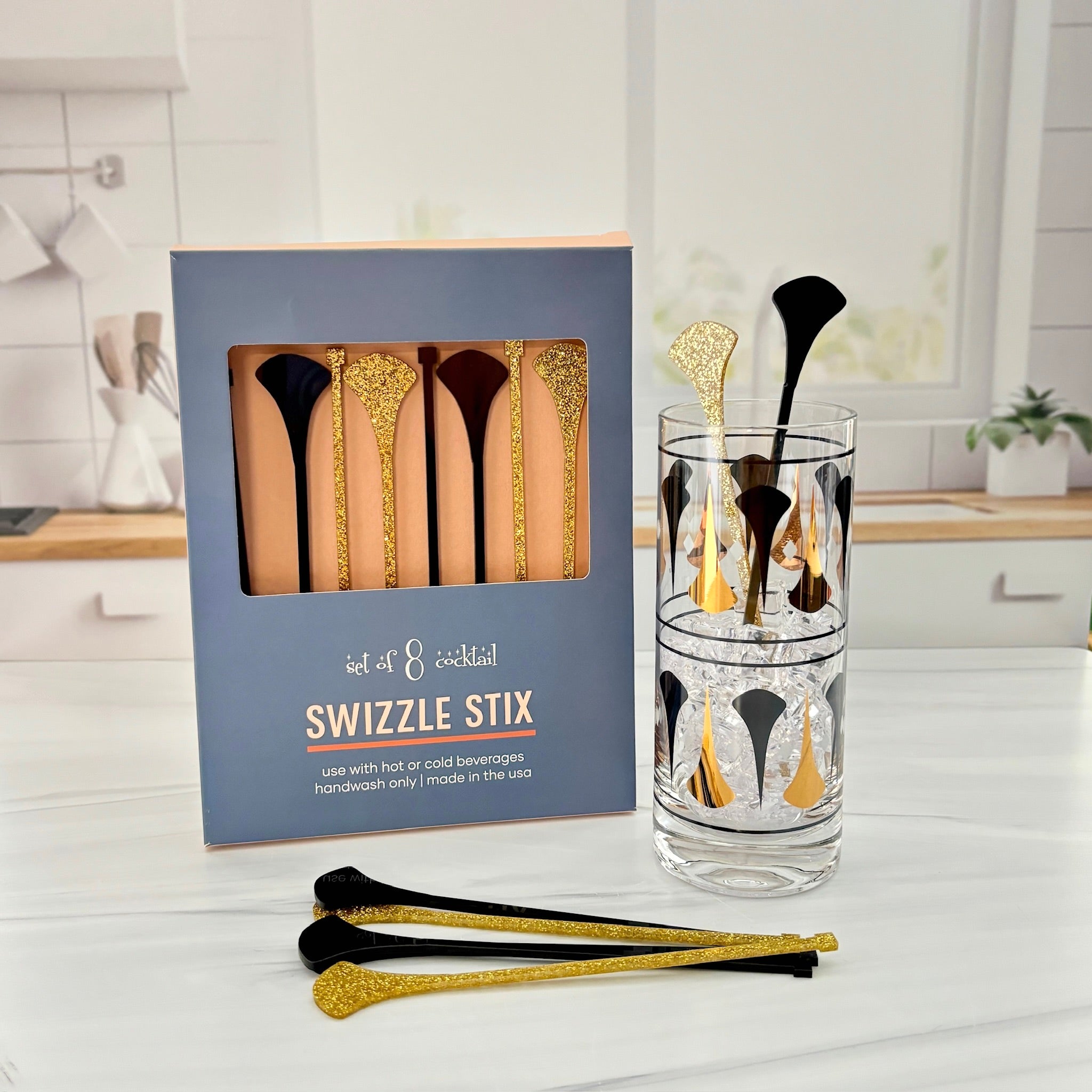 Black and Gold Dart Mid Century Barware Acrylic Drink Stirrers