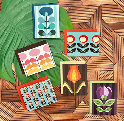 Folk Small Floral Mid Century Modern Notecards