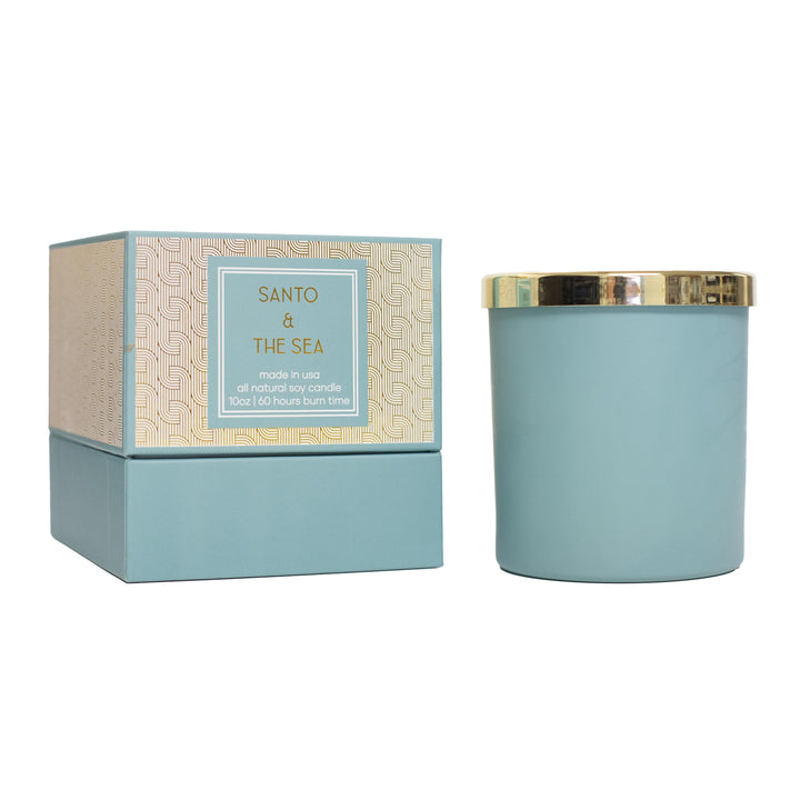 Palo Santo and the Sea Light Blue Gold Foil Boxed Candle