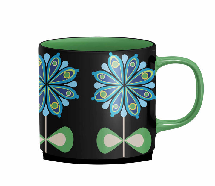 Casbah Bloom Blue Flower Mid Century Stackable Matte Coffee Mug