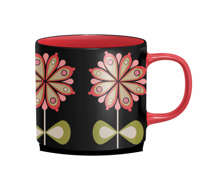 Casbah Bloom Pink Flower Mid Century Stackable Matte Coffee Mug