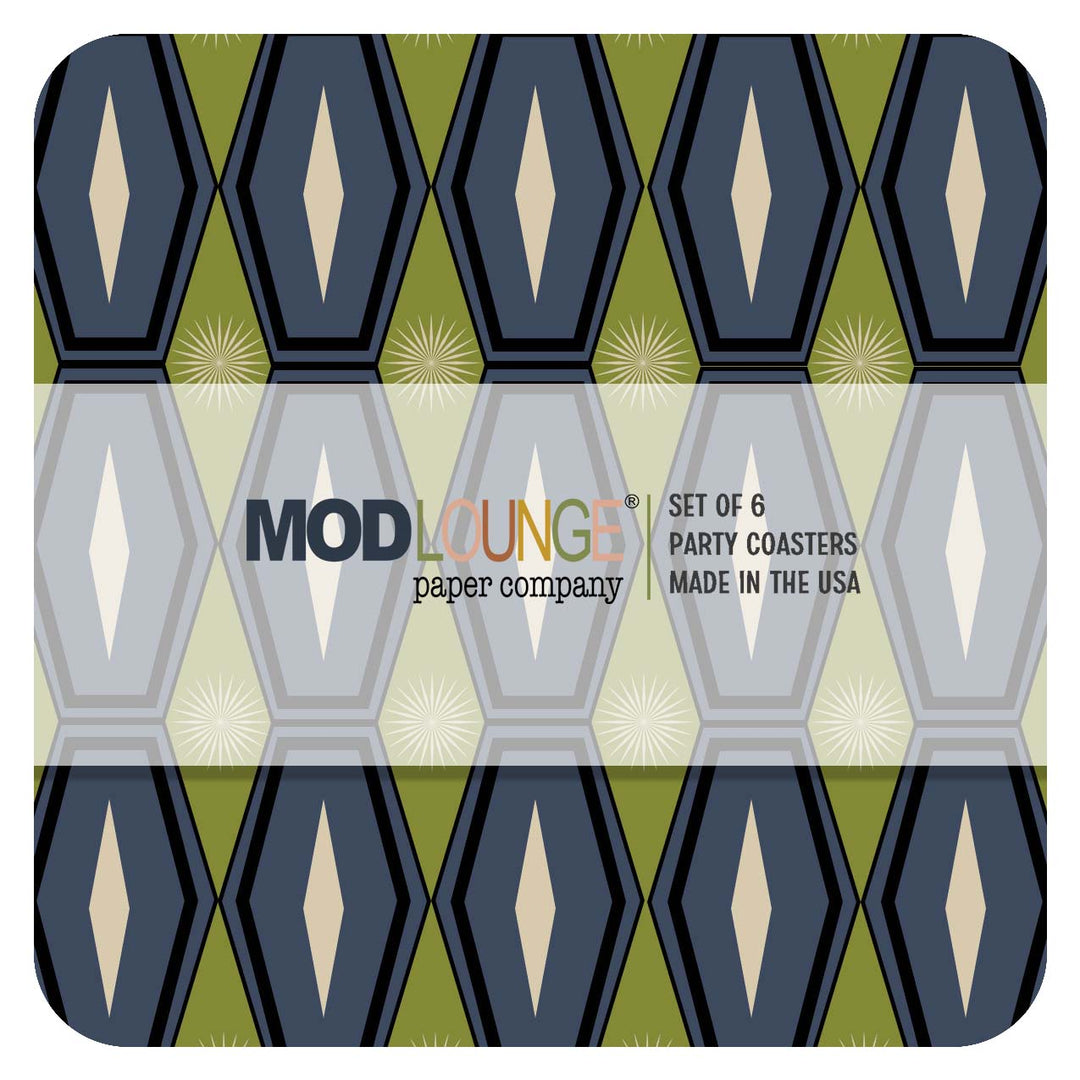 Long Blue Hexagon Pulp Board Coaster Set of 6