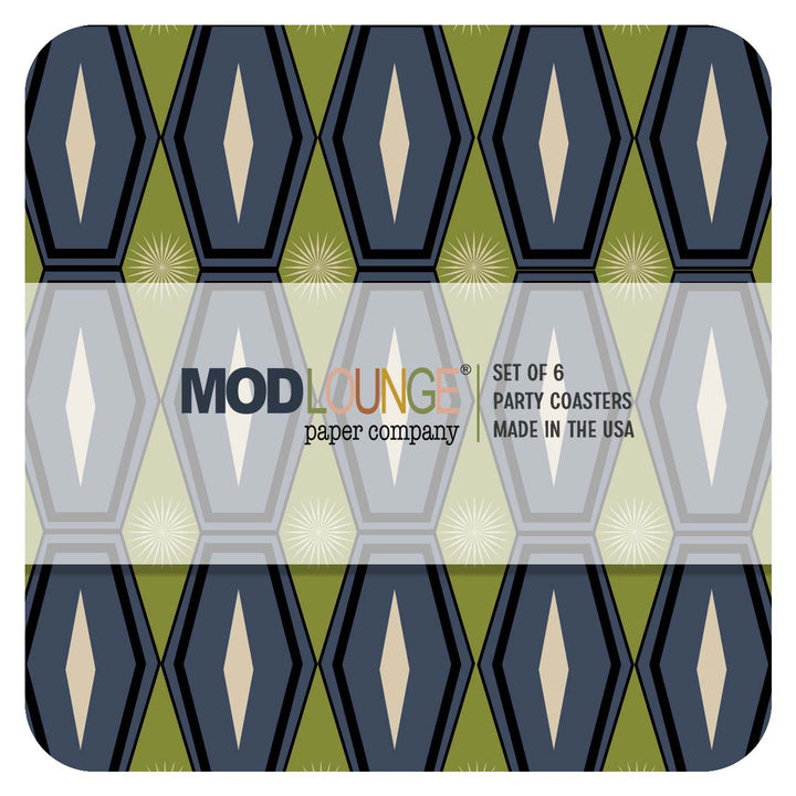 Long Blue Hexagon Pulp Board Coaster Set of 6