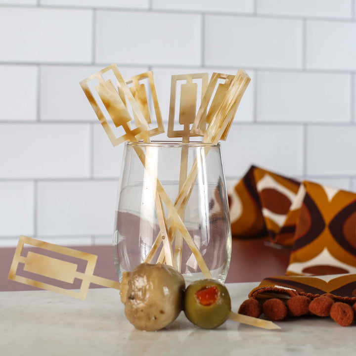 Retro Ivory and Gold Acrylic Cocktail &amp; Appetizer Picks Set of 6
