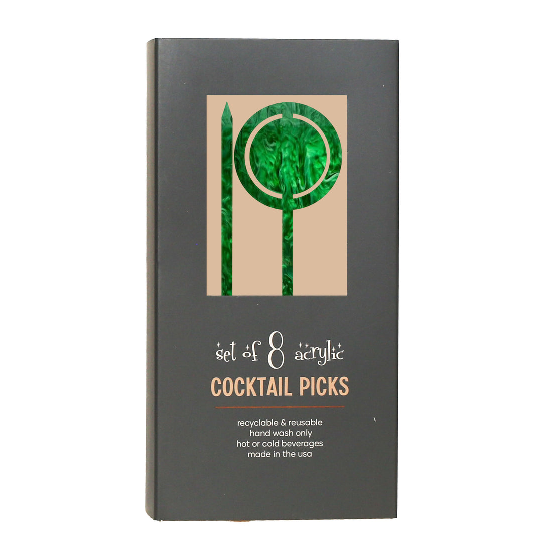 Green Pearl Mid Century Modern Circle Acrylic Cocktail Appetizer Pick Set