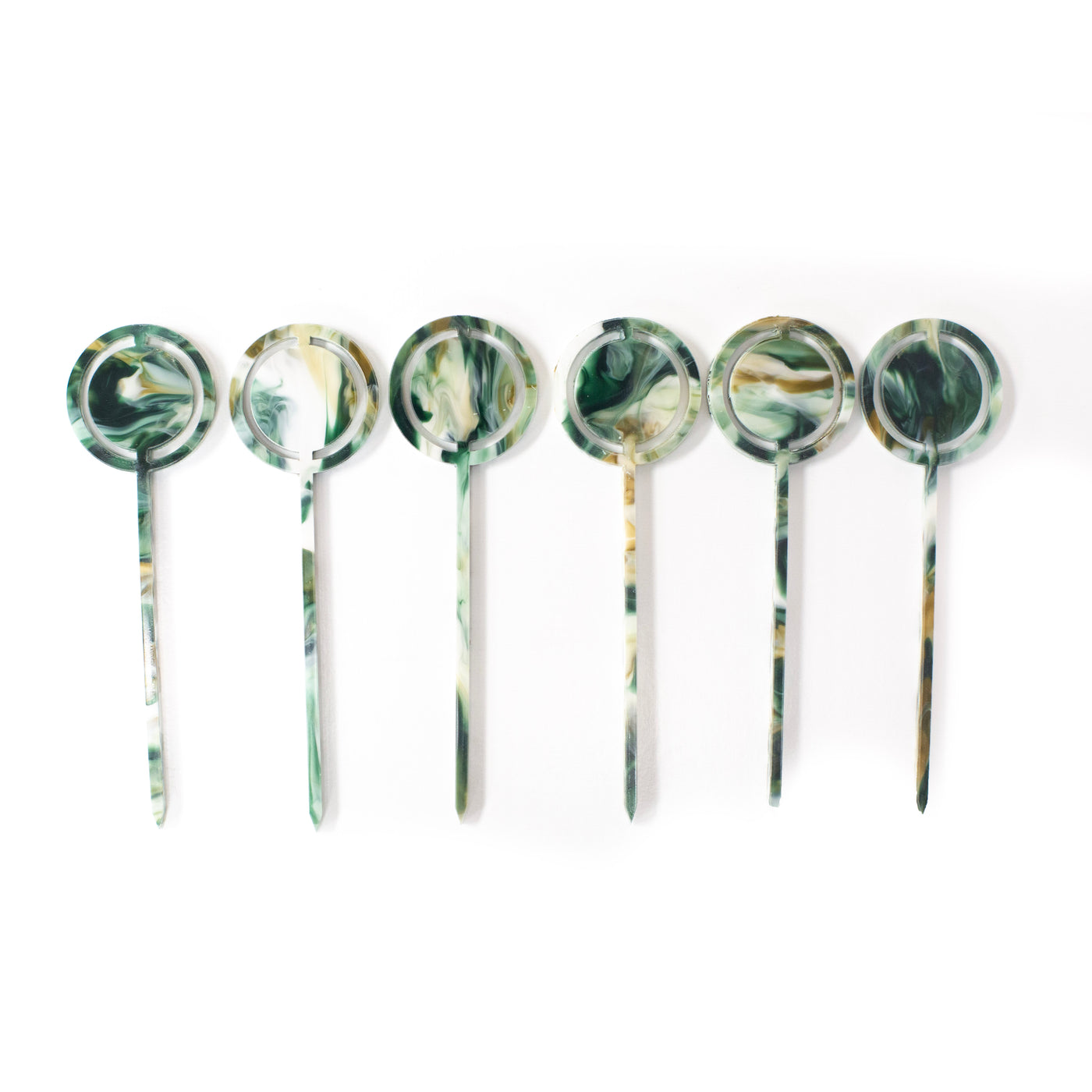 Green Marbled Mid Century Round Acrylic Cocktail Pick