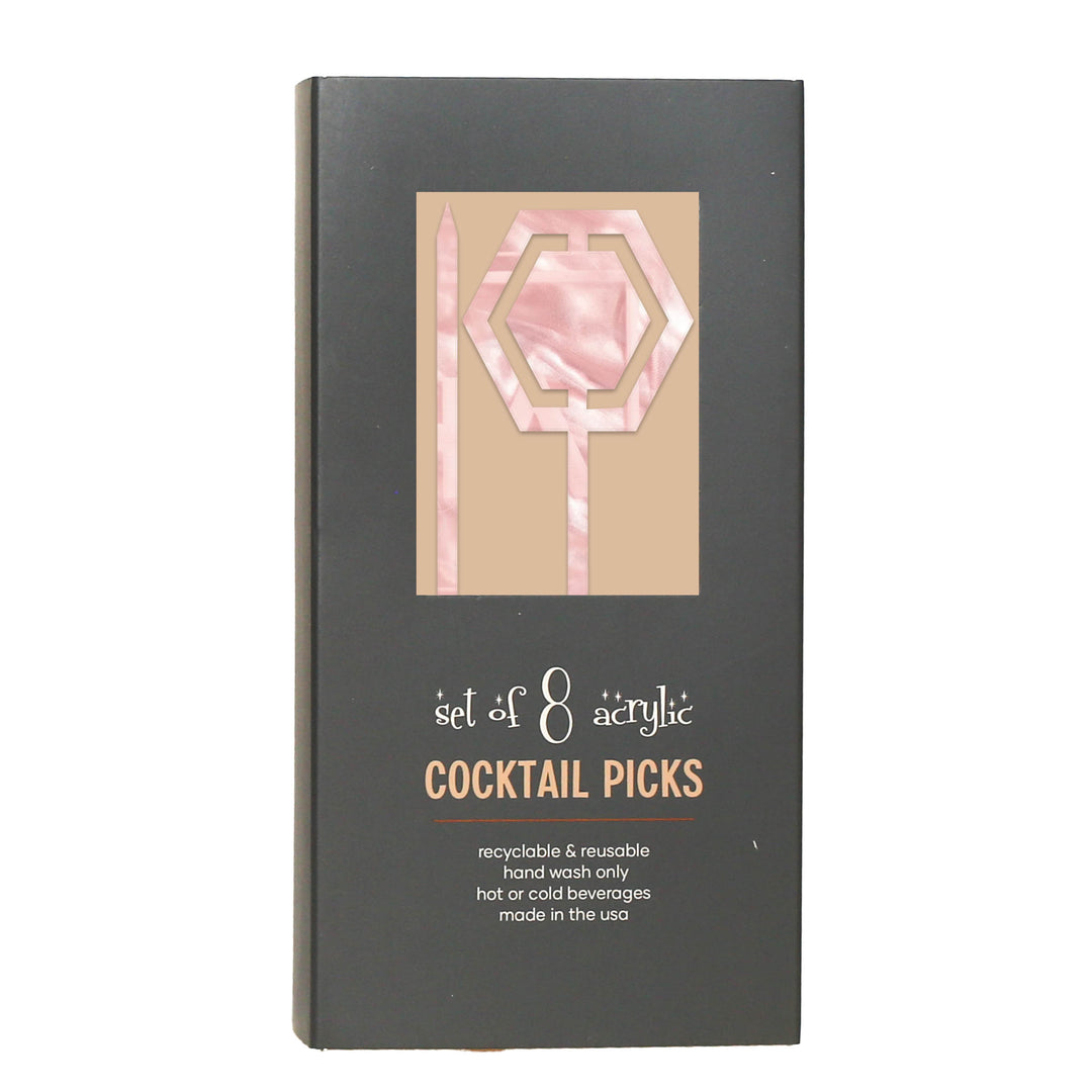 Pink Hexagon Mid Century Modern Acrylic Cocktail Appetizer Picks