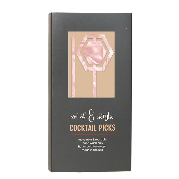 Pink Hexagon Mid Century Modern Acrylic Cocktail Appetizer Picks