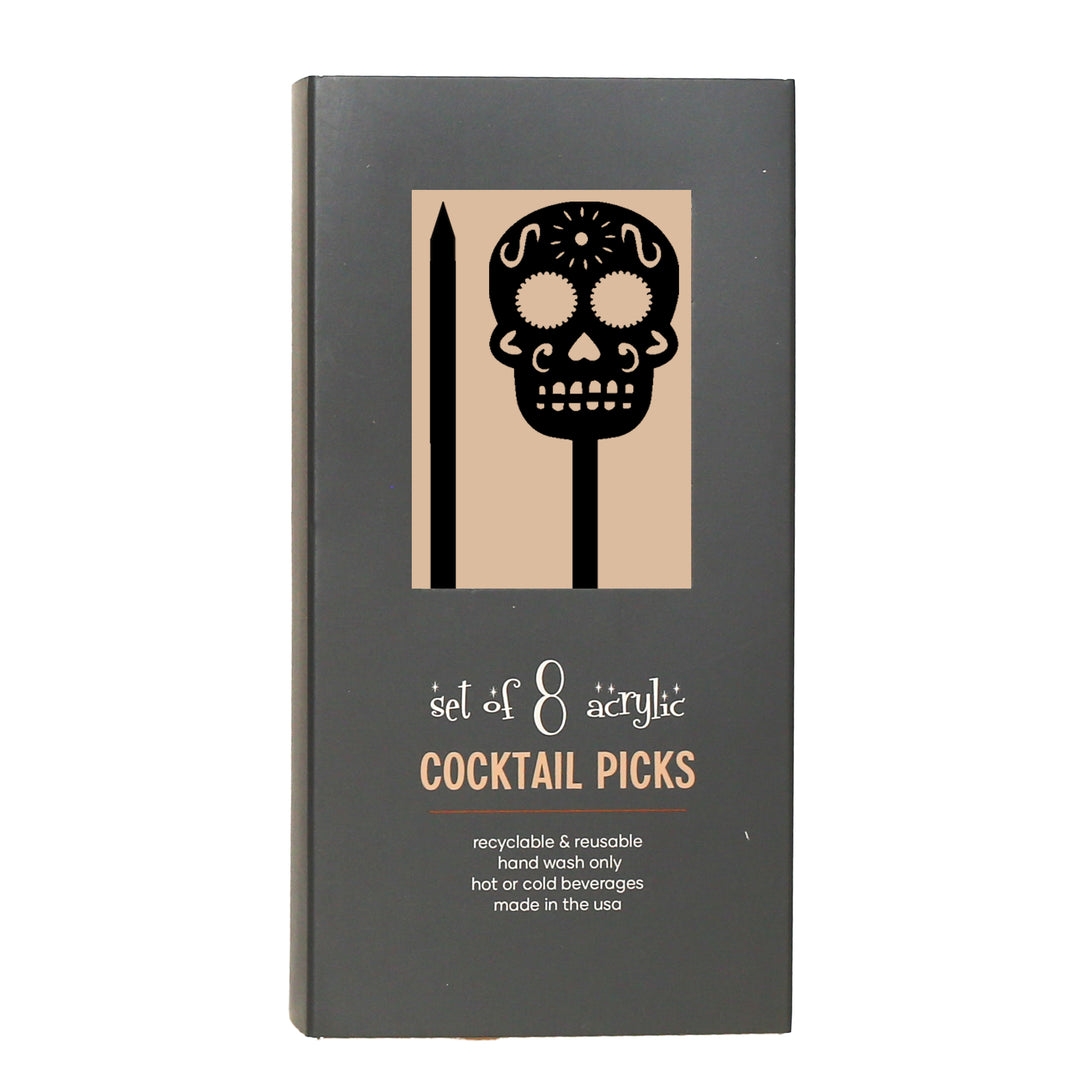 Skull Black Acrylic Day of The Dead Cocktail Pick Set