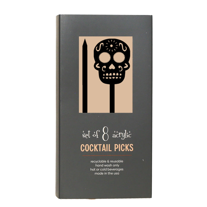 Skull Black Acrylic Day of The Dead Cocktail Pick Set