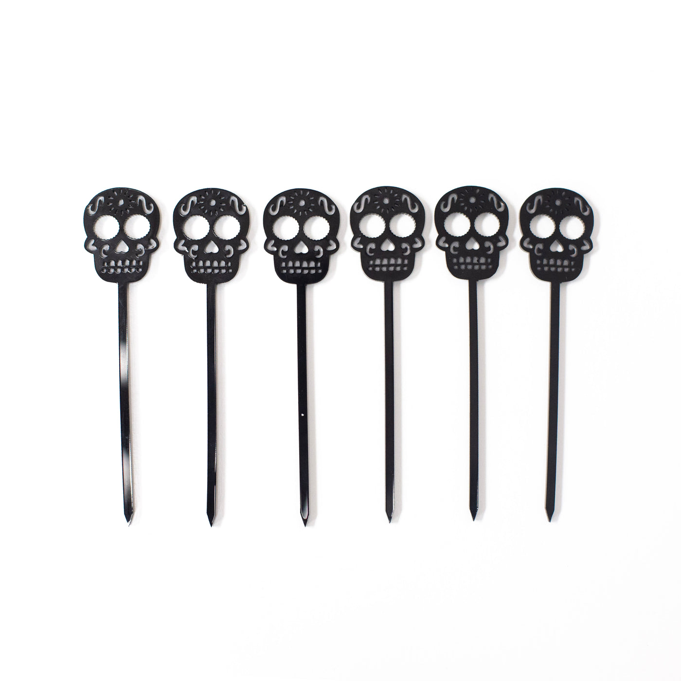 Skull Black Acrylic Mini Cocktail or Appetizer Picks Set of 12