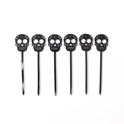 Skull Black Acrylic Day of The Dead Cocktail Pick Set