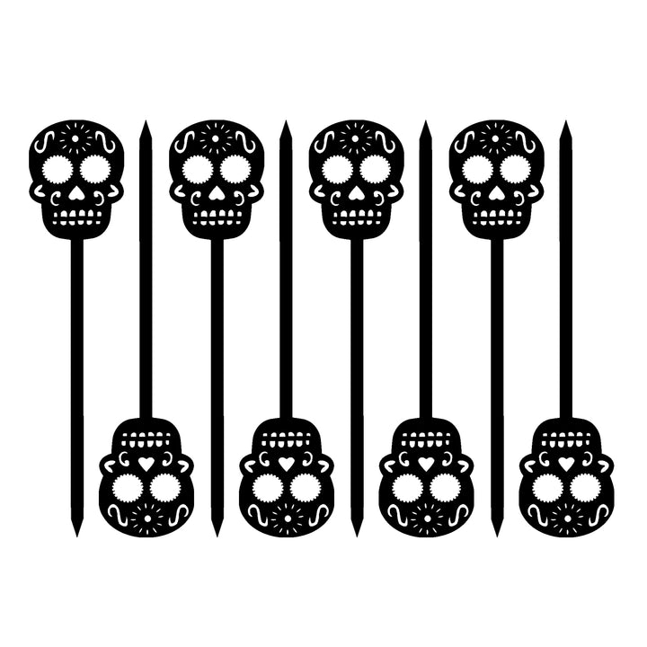 Skull Black Acrylic Day of The Dead Cocktail Pick Set