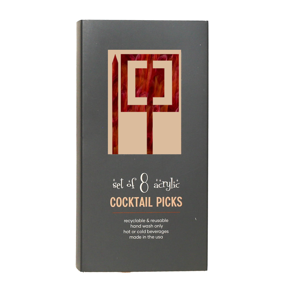 Red Pearl Square Acrylic Appetizer Cocktail Pick Set