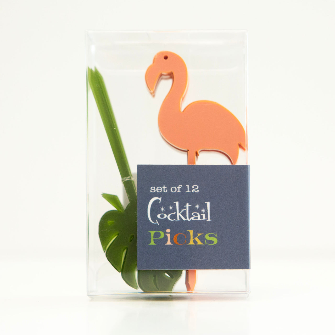 boxed set flamingo and palm leaf acrylic mini appetizer cocktail pick housewarming gift