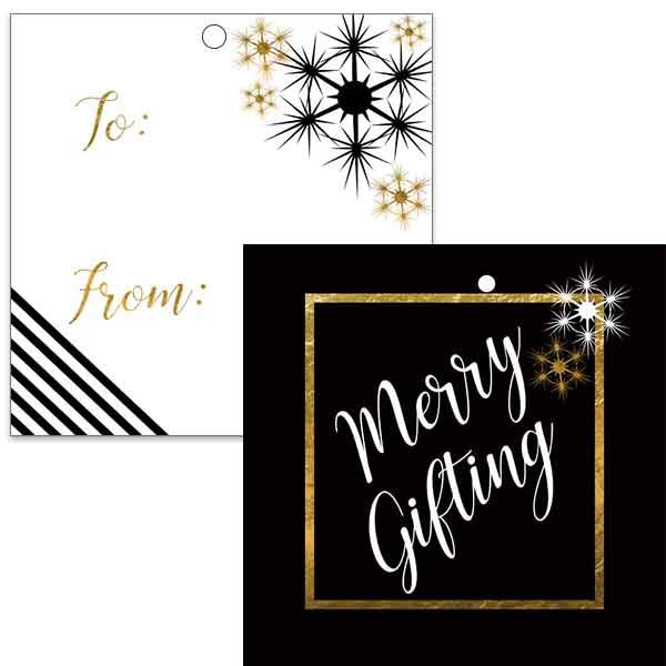 Merry Gifting Black and Gold Gift Tag with Twine
