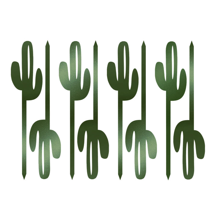 Set of metallic green cactus-shaped cocktail picks. set of 8 in giftable box