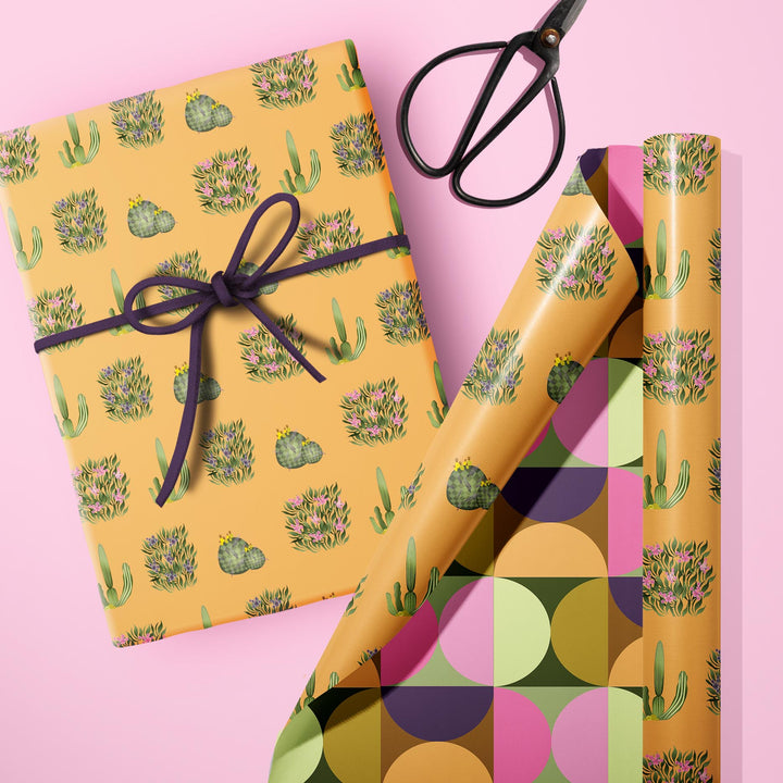 Cactus mid century modern vintage retro double sided gift wrap craft sheets wrapping paper