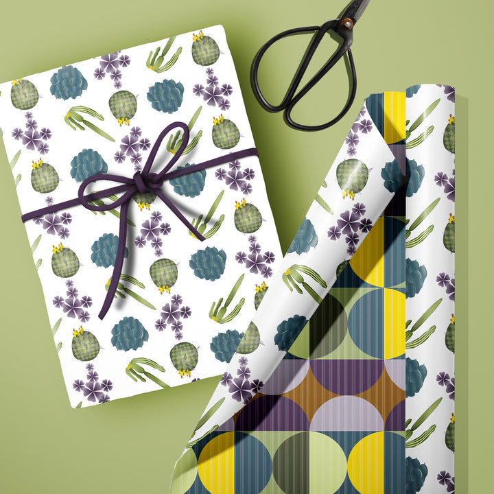 Vintage cactus mid century modern double sided retro gift wrap craft sheets wrapping paper