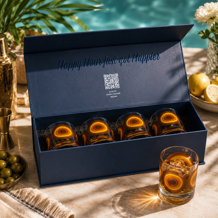 Cocktail Hour Set of 4 Warm Circles Retro Whiskey Glasses