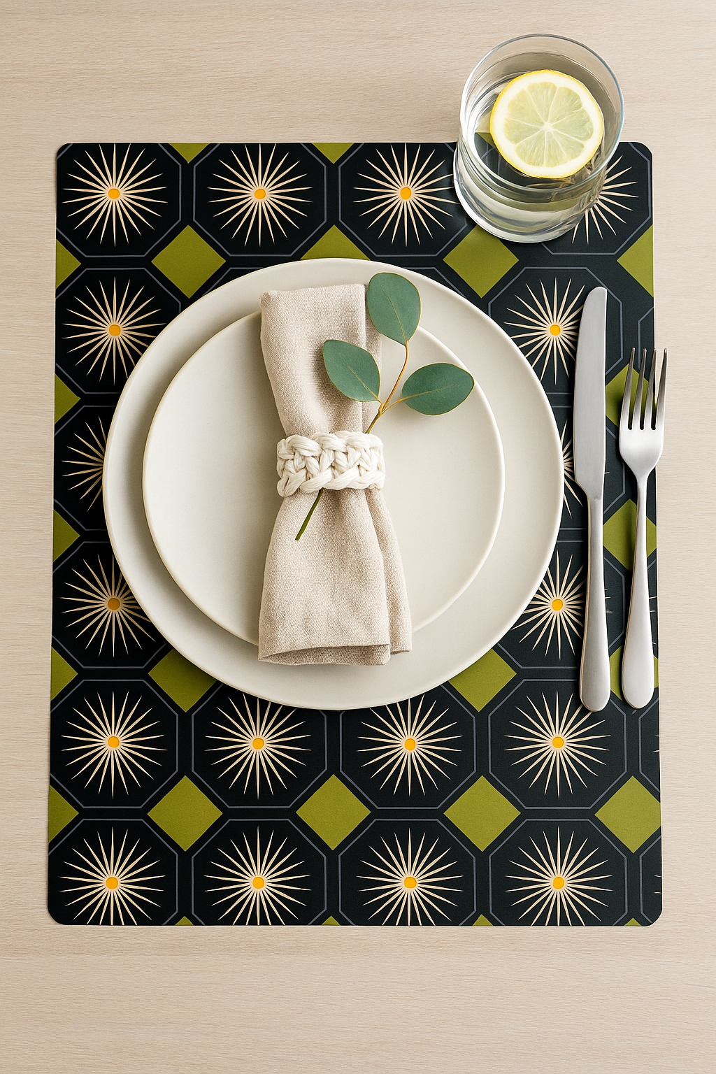 【希少】Matfer（マトファー）社Coupe Pâte（クープ・パテ）セット Double-Sided Paper Placemats – Mid-Century Hexagon & Stripe – Mod