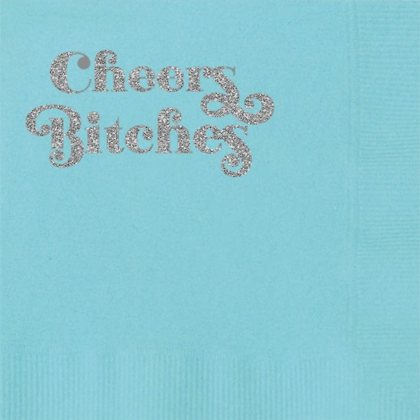 Cheers Bitches Glitter Foil Pink Cocktail Beverage Napkin