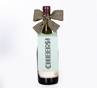 Cheers Blue Retro Paper Wine Tag with Ribbon