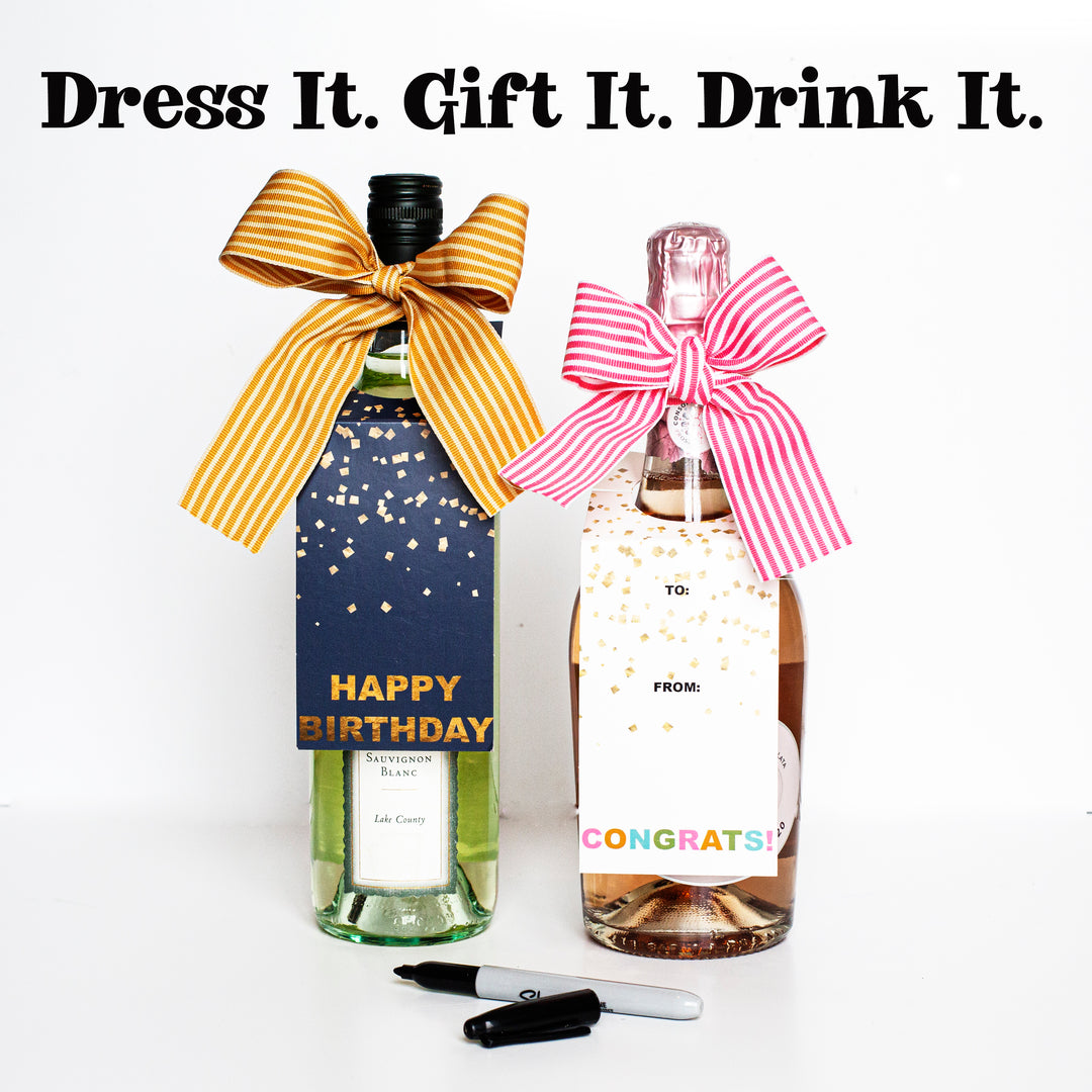 Congrats Confetti White Paper Wine Tag with Ribbon
