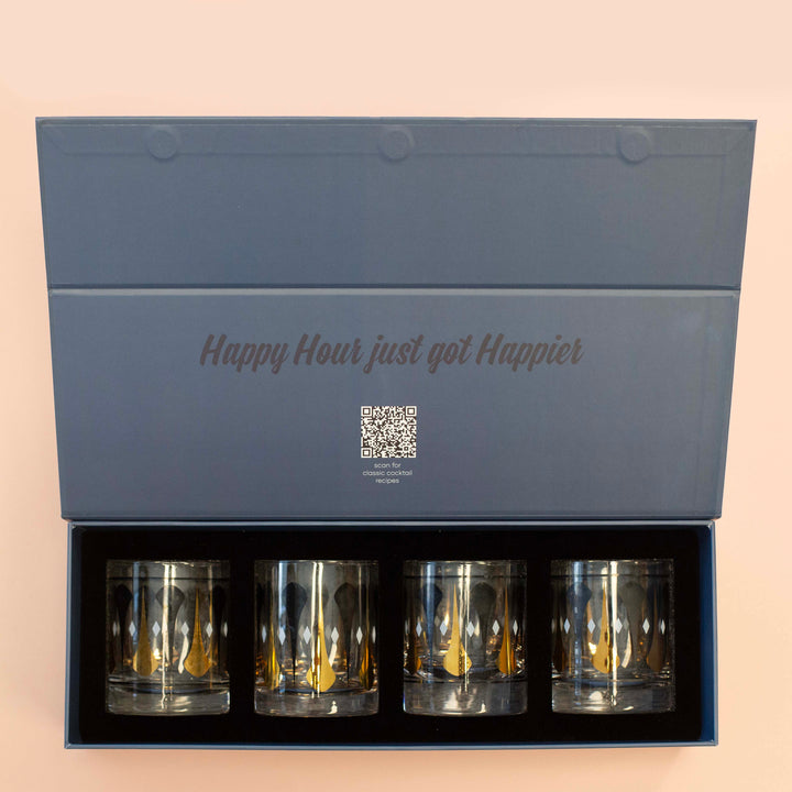 Cocktail Hour Set of 4 Black and Gold Darts Vintage Whiskey Glasses