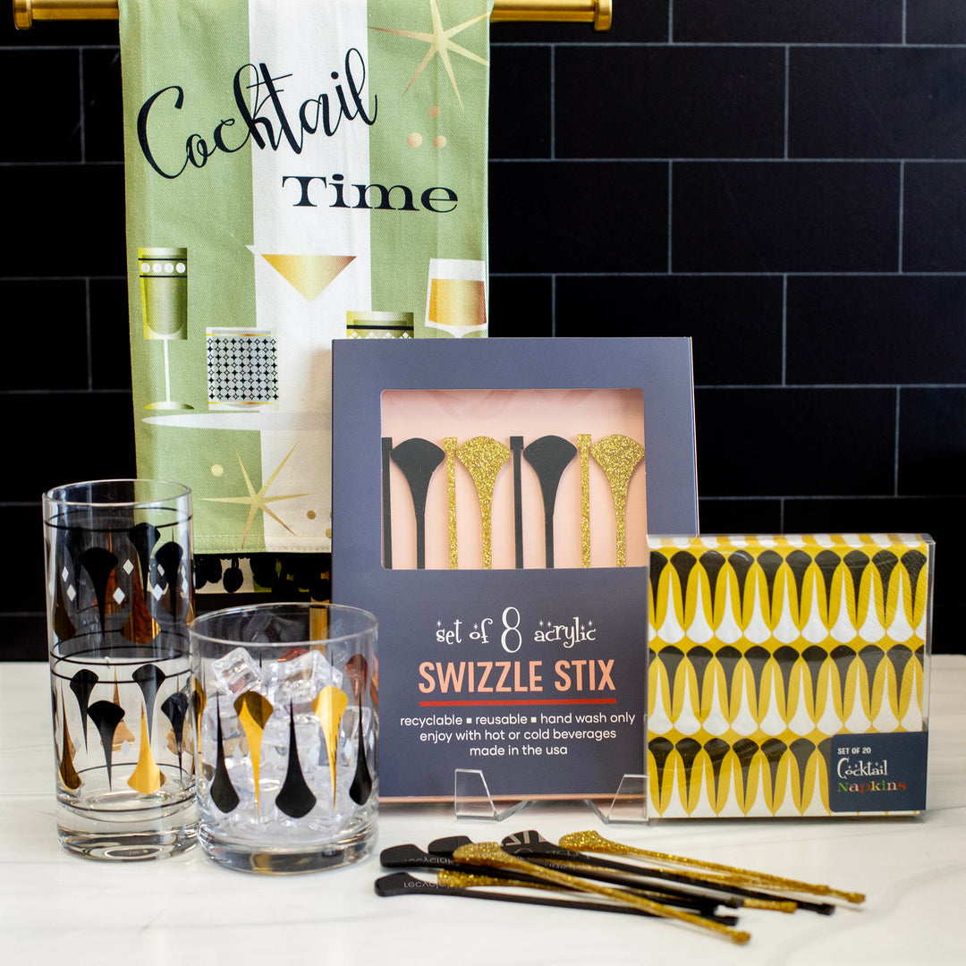 Black and Gold Dart Mid Century Barware Acrylic Drink Stirrers