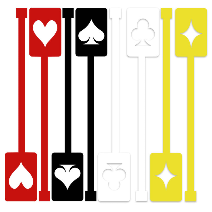 Make every night a poker night with our deck of cards acrylic swizzle stix! Featuring hearts, diamonds, spades, and clubs in a playful mid century modern design, these stirrers are colorfully inspired by the iconic Bicycle card deck. Washable and reusable make them an eco friendly option for elevating your crafted cocktails.