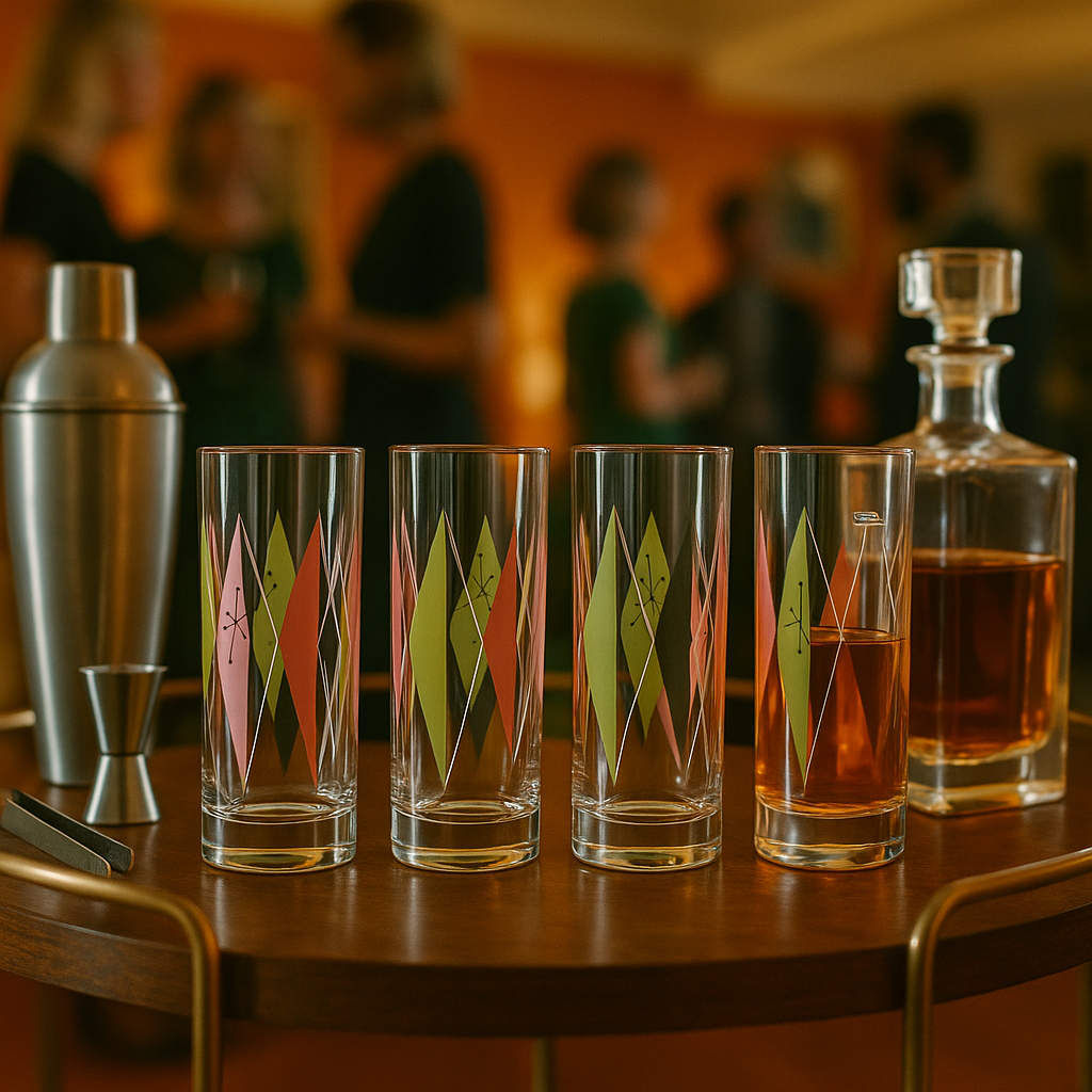 Retro Diamonds and Starburst Mid Century Vintage Cocktail Glass