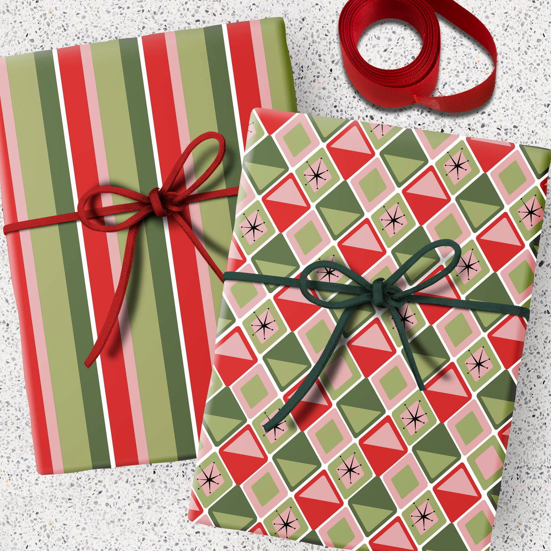 Diamonds Geometric Mid Century Modern Double Sided Gift Wrap Craft Sheets