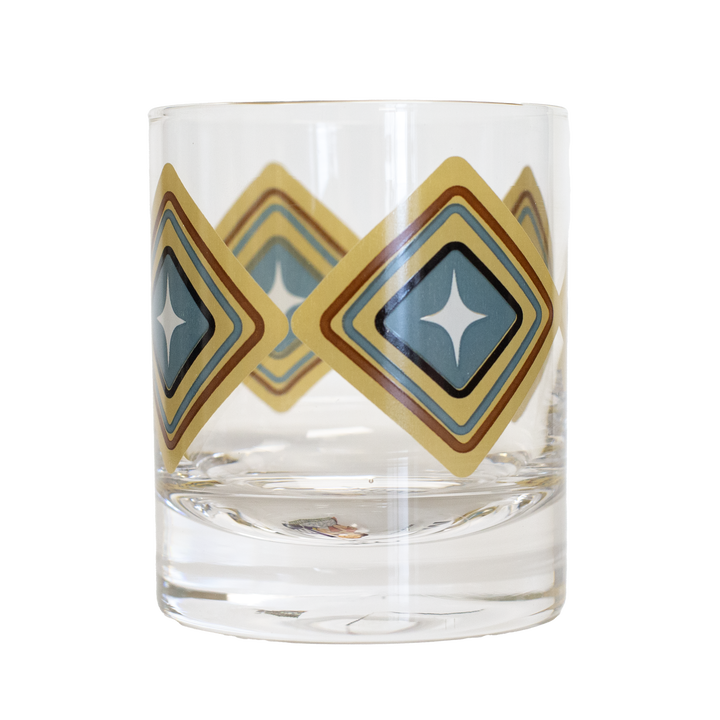 Blue and Brown Diamond Vintage Whiskey Cocktail Glass