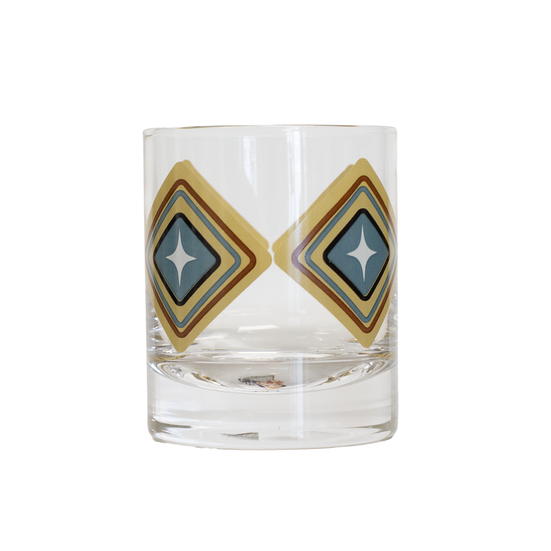 Blue and Brown Diamond Vintage Whiskey Cocktail Glass