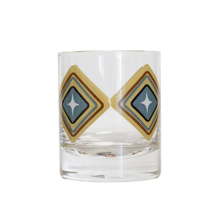 Blue and Brown Diamond Vintage Whiskey Cocktail Glass