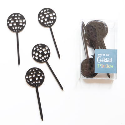 Disco Ball  Black Acrylic Appetizer Cocktail Pick Set