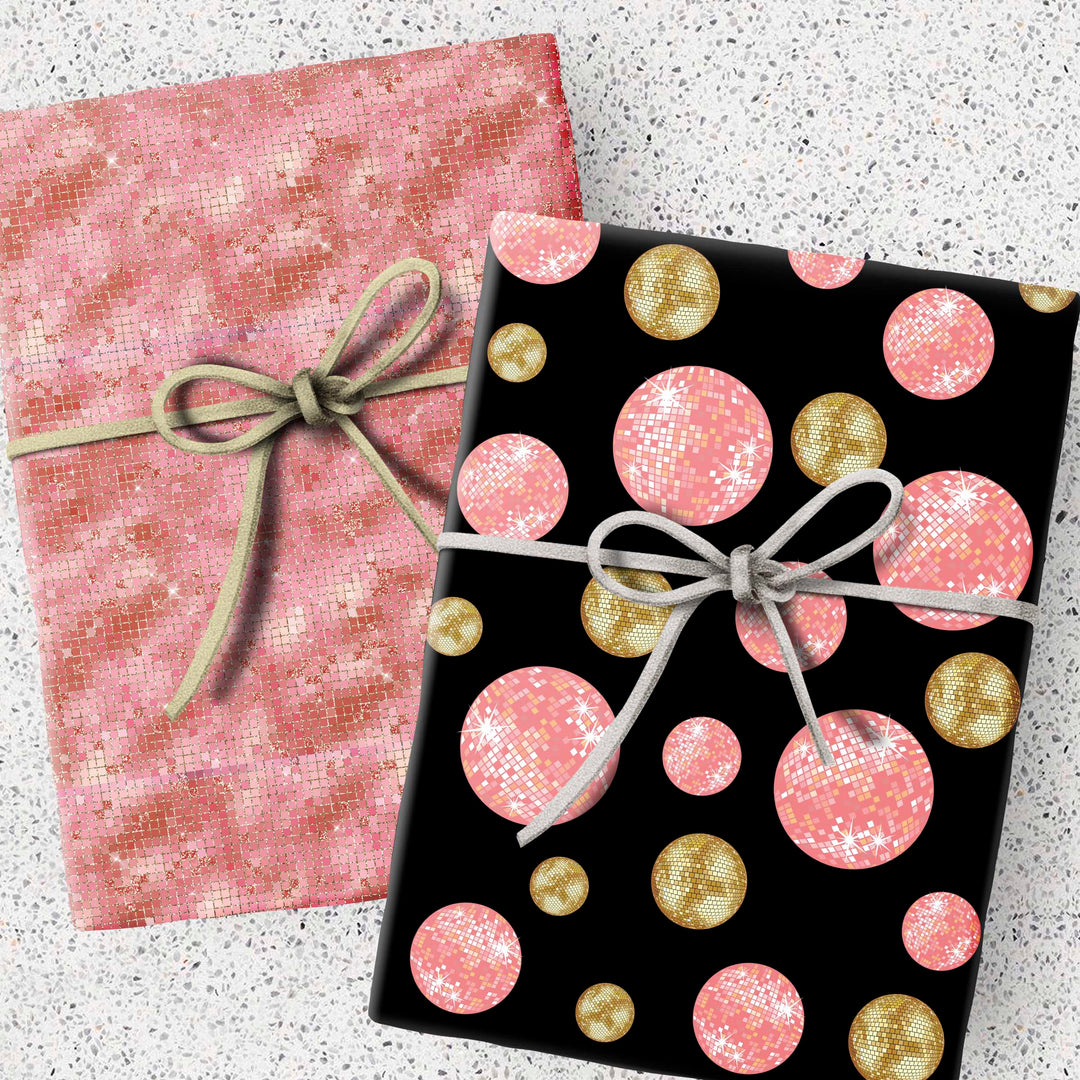 Pink and Gold Disco Ball Double Sided Gift Wrap Craft Sheet