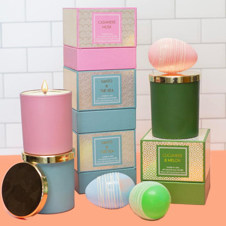 Palo Santo and the Sea Light Blue Gold Foil Boxed Candle