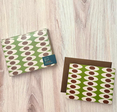 Oval Rows Mid Century Modern Green and Brown Notecard