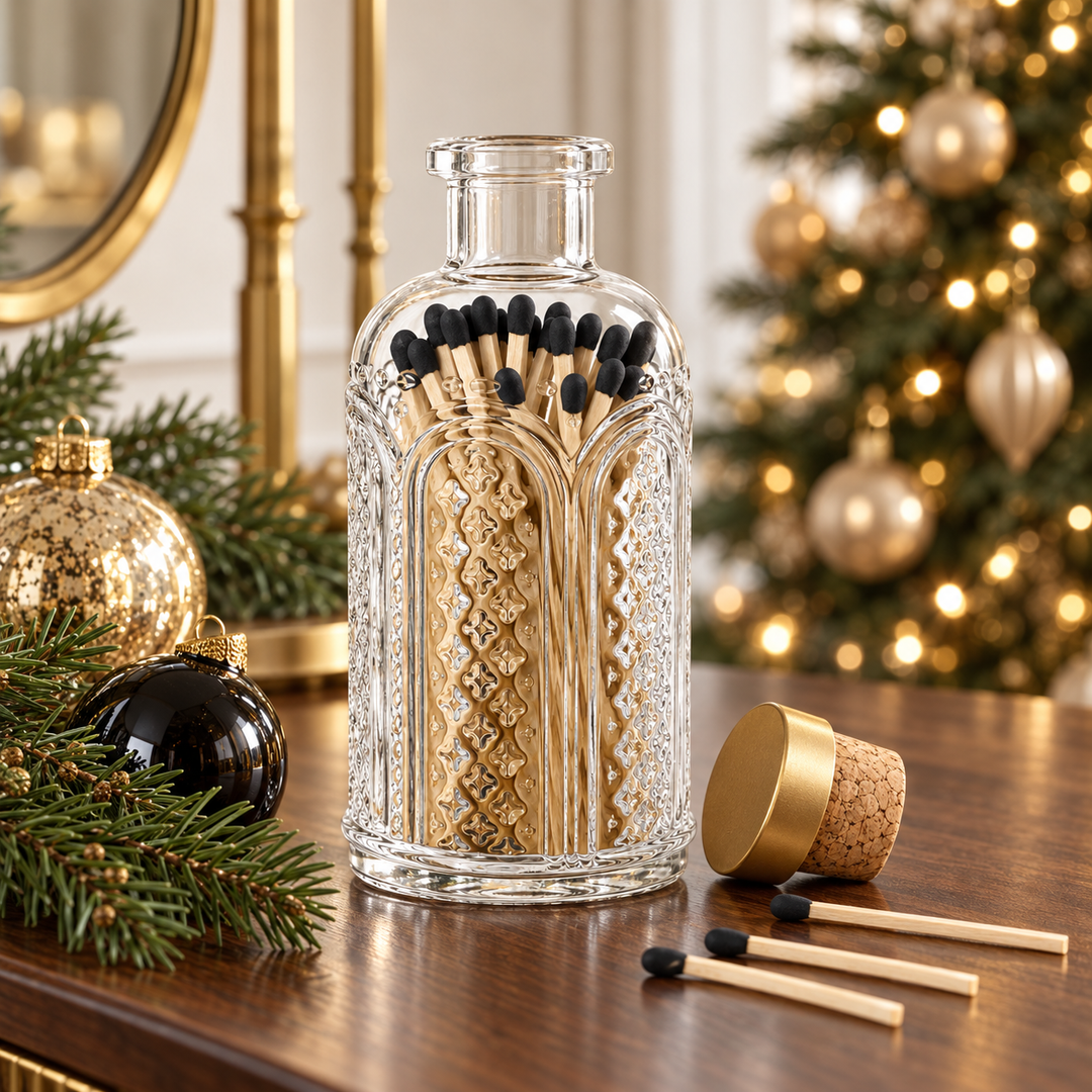 Black Tip Matches in Vintage Glass Jar