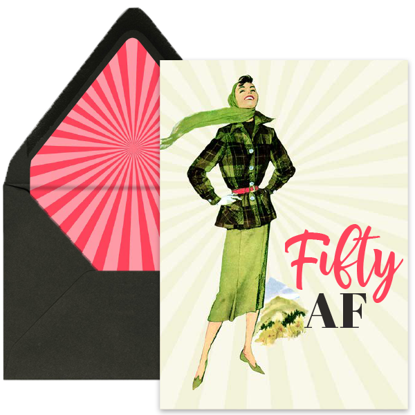 Fifty AF Mid Century Modern Woman 50th Birthday Greeting Card